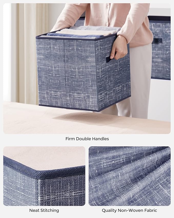 SONGMICS Storage Cubes, 13-Inch Non-Woven Fabric Bins with Double Handles, Set of 6, Closet Organizers for Shelves, Foldable, for Clothes, Misty Blue UROB033I01 - Image 5