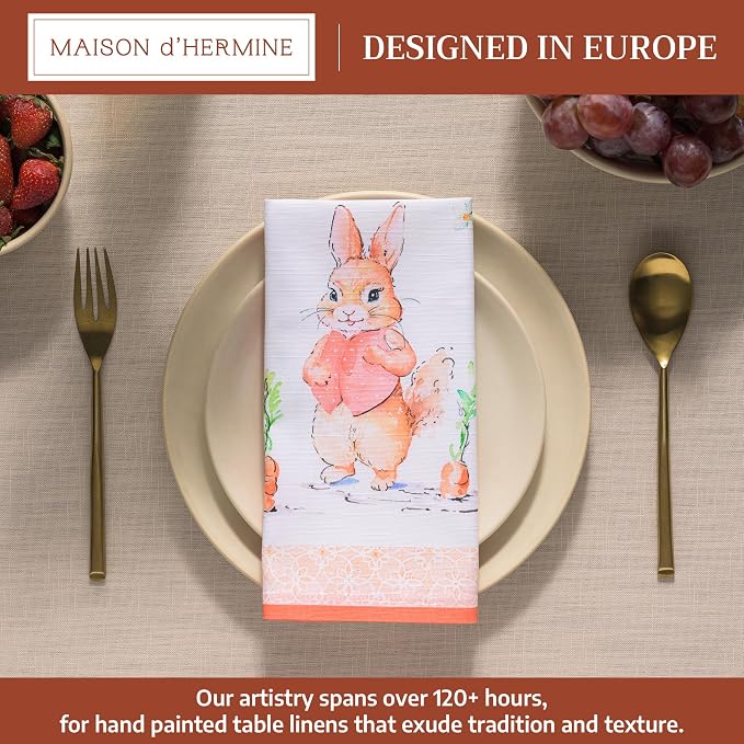 Maison d' Hermine Cloth Napkins Set of 4 Reusable 100% Cotton (20" x 20") | Everyday Square Napkins Cloth Washable Dinner Party Wedding Restaurant Hotel Kitchen Spring Summer - Bunny Party - Image 2