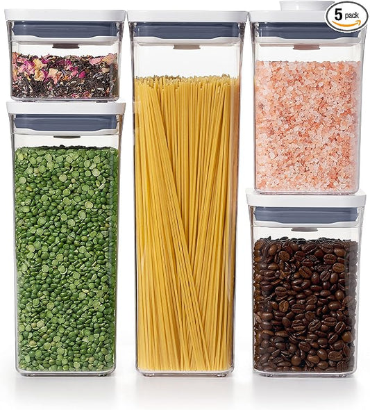 OXO Good Grips POP Airtight Food Storage Containers for Pantry, 5-Piece Set | Airtight Seal, Push-Button Open and Close, Stackable, Multiple Size Containers for Cereal, Flour, Sugar Storage by Unknown