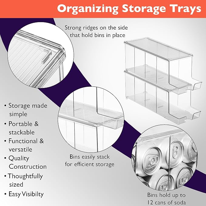 ClearSpace Soda Can Organizer & Soda Can Dispenser for Refrigerator - Fridge Organizer & Stackable Drink Organizer for Fridge, Can Organizer for Refrigerator - Holds 12 Cans Each, BPA Free - 4 Pack - Image 4