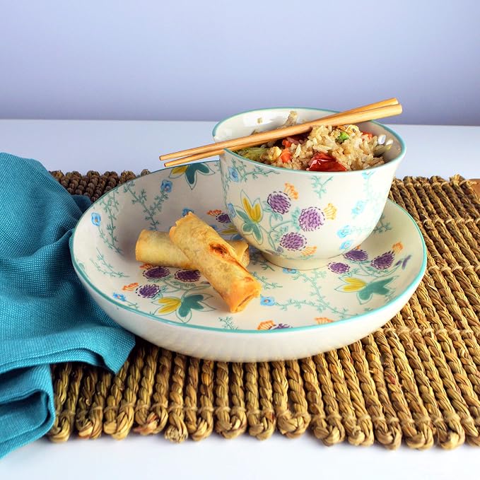 Ceramic Ramen Bowl Set | Ella Collection by Euro Ceramica | Salad Soup Ramen Bowl 2 Sizes Included with Chopsticks | Microwaveable Bowl for Ramen, Noodles, Pho, and Udon - Red Floral Design - Image 5