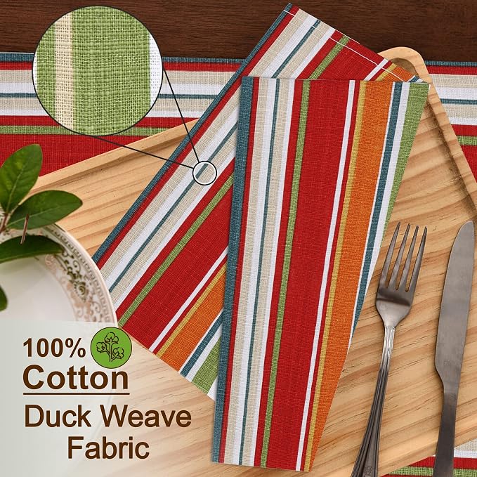Ruvanti Cloth Napkins Set of 12 Cotton 100%, 20x20 Inches Napkins Cloth Washable, Soft, Absorbent, Cotton Napkin for Parties, Christmas, Thanksgiving, Weddings, Dinner NapkinsCloth - Multi Strip - Image 3