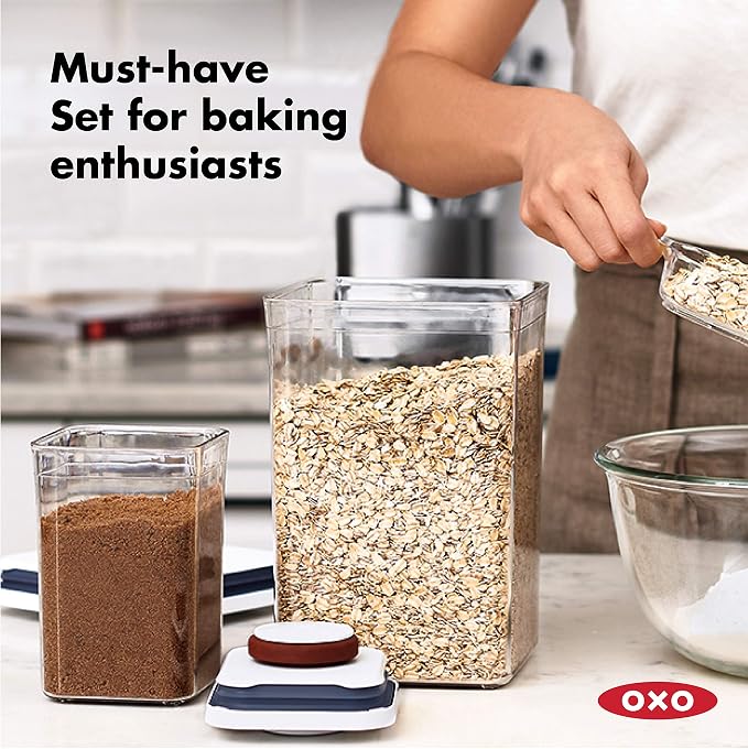 OXO Good Grips 6 Piece Canister Set with Scoops + 8-Piece Baking Essentials POP Container Set, White - Image 6