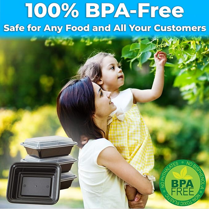 Pro Grade BPA-Free Plastic Containers with Lids 50ct. 12oz Leakproof Microwavable Portion Container for To-Go Orders, Food Prep and Storage. Reusable Bento Box for Restaurant Cafe and Catering. - Image 3