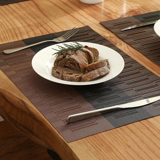 Leetaltree Brown with Black Striped Placemats Set of 4 - Heat Resistant Non-Slip Place mats for Dining Table, Washable Durable PVC Vinyl Woven Table Mats（Brown Stripe, 4） - Image 8