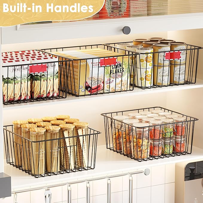 X-cosrack Metal Wire Baskets for Pantry Organization and Storage Freezer Organizer Bins with Handles 4 Pack-12"x12"x6" Extra Large Mesh Bin for Pantry Kitchen Laundry Closet Garage Patent Design - Image 2
