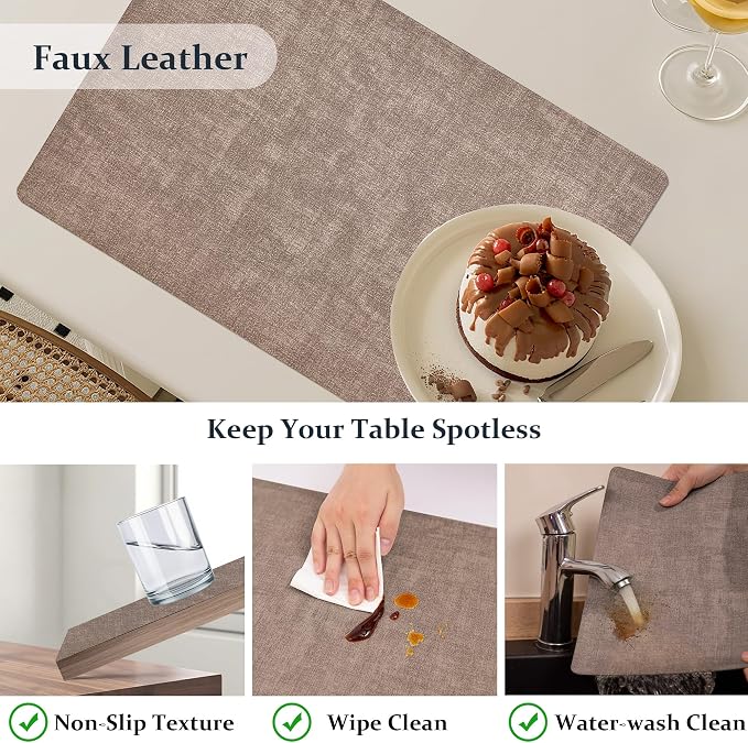 FROMHEART Faux Leather PU Placemats Set of 6 (Dark Coffee,11.8" x 17") | Waterproof,Heat/Oil Stain-Resistant Table Mat–Reversible,Non-Slip,Easy to Clean Place Mats for Kitchen,Dining,Indoor/Outdoor - Image 4