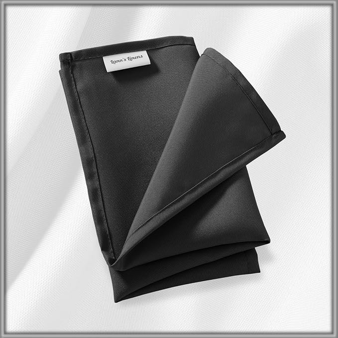 Lann's Linens Set of 12 Cloth Dinner Napkins, 17-inch Polyester Napkins, Washable and Reusable Fabric for Weddings, Hotels, Restaurants - Black - Image 6