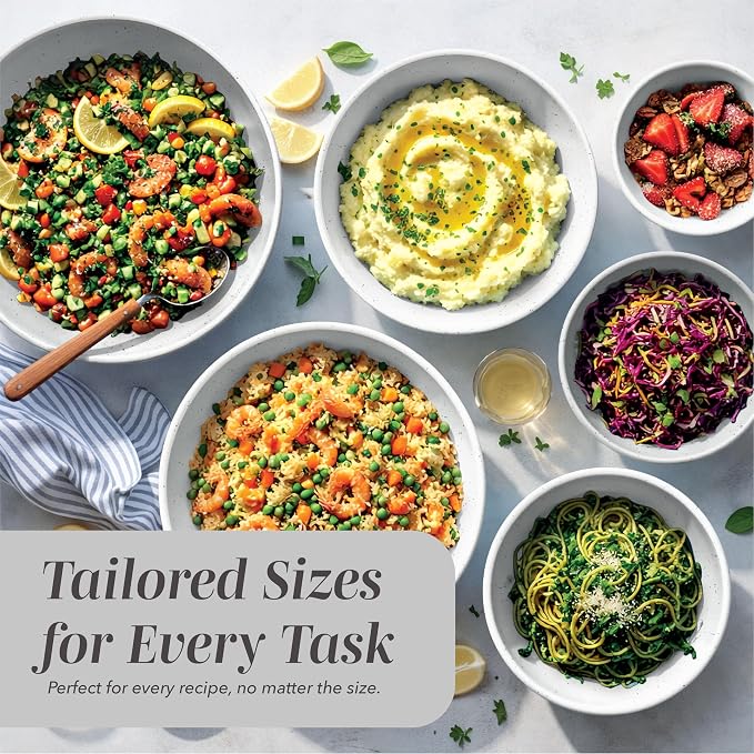 COOK WITH COLOR Mixing Bowls with TPR Lids - 12 Piece Plastic Nesting Bowls Set includes 6 Prep Bowls and 6 Lids, Microwave Safe Mixing Bowl Set (Speckled White) - Image 5