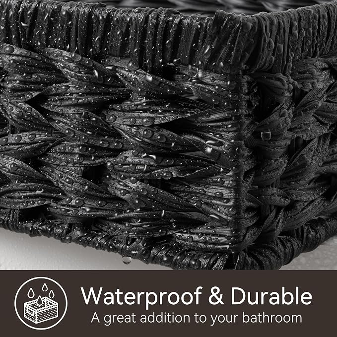 GRANNY SAYS Wicker Storage Baskets for Shelves, Black Wicker Basket,1-Pack | Waterproof Wicker Baskets for Organizing, Shallow Basket,Woven Baskets for Storage,Plastic Storage Baskets Moisture Resistant - Image 5