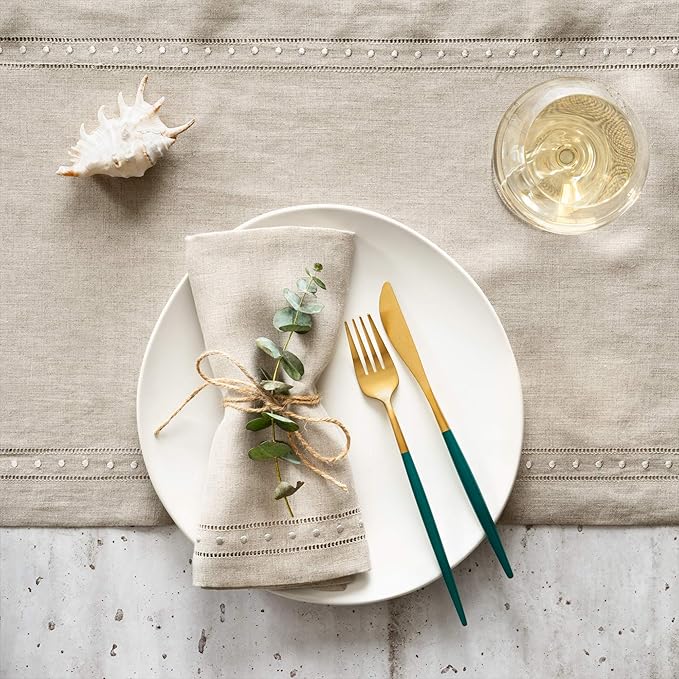 Linen Napkins Set of 4-100% Flax Linen Natural Dinner Napkins with Embroidered Dot 18 x 18 inch - Hemstitch Cloth Napkins Washable for Summer, Weddings Decor - Image 4