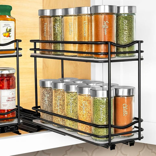 LYNK PROFESSIONAL® Pull Out Spice Organization for Cabinets - 4-3/8 inch Wide – Spice Rack for Inside Cabinets, Slide Out Spice Rack Organizer for cabinet – Pull Out Spice Rack, Sliding 2 Tier Black by LYNKPROFESSIONAL