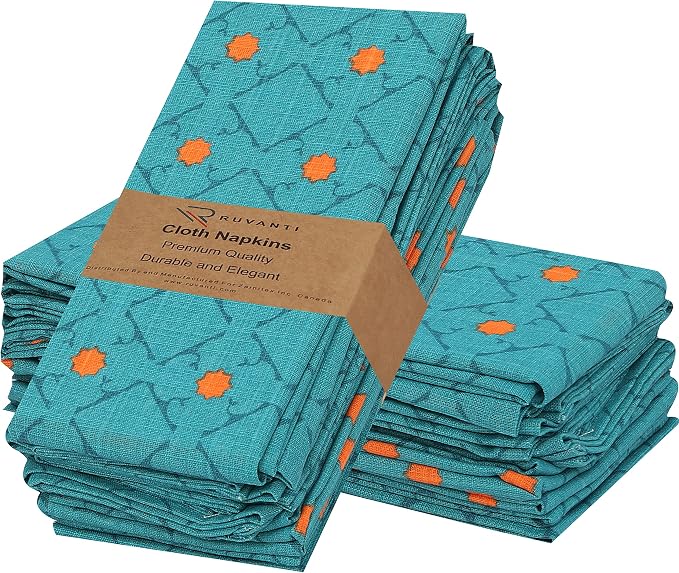 RUVANTI Cloth Napkins Set of 12 Cotton 100%, 18x18 Inches Napkins Cloth Washable, Soft, Absorbent. Cotton Napkins for Parties, Christmas, Thanksgiving, Weddings, Dinner Napkins Cloth - Combo by Ruvanti