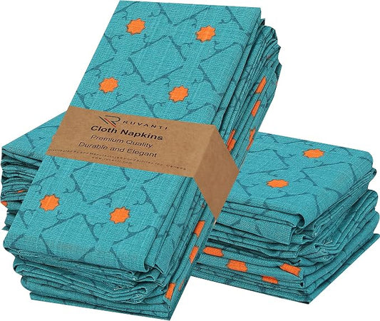 RUVANTI Cloth Napkins Set of 12 Cotton 100%, 18x18 Inches Napkins Cloth Washable, Soft, Absorbent. Cotton Napkins for Parties, Christmas, Thanksgiving, Weddings, Dinner Napkins Cloth - Combo by Ruvanti