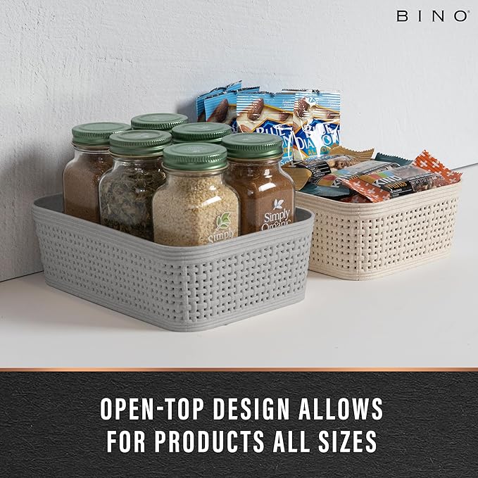 BINO | Woven Plastic Basket | XS (Natural), 5-Pack | THE JUTE COLLECTION | Home Organization, Space - Saving Storage, Stylish Design | Jute Basket | Plastic Storage Basket - Image 4
