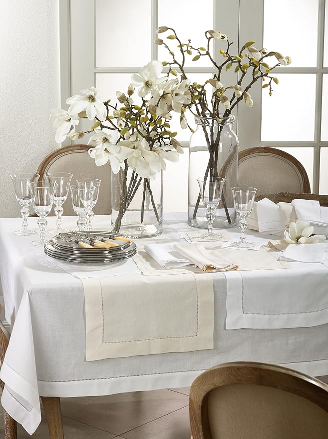 SARO LIFESTYLE Hemstitched Table Runner - Linen Blend Table Runner for Weddings, Holiday Dining, Dinner Parties & Everyday Table Décor, 16"x72", White - Image 2