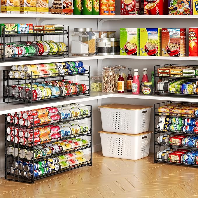 2-Pack Stackable Can Organizer for Pantry Shelf, Adjustable Extra-Long Rolling Can Rack for Kitchen Cupboard Storage, Sturdy Standing Can Holder for Canned Food Goods Soda up to 100, 2 Tier, Black - Image 4