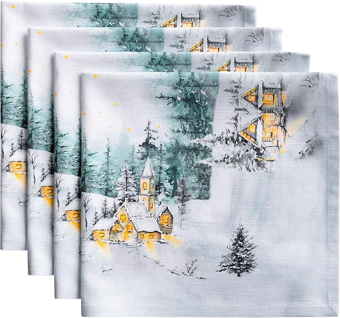 Maison d' Hermine Cloth Napkins Set of 4 Reusable 100% Cotton (20" x 20") | Everyday Square Napkins Cloth Washable Dinner Wedding Restaurant Hotel Kitchen Thanksgiving Christmas - Neige de Noel by MaisondHermine