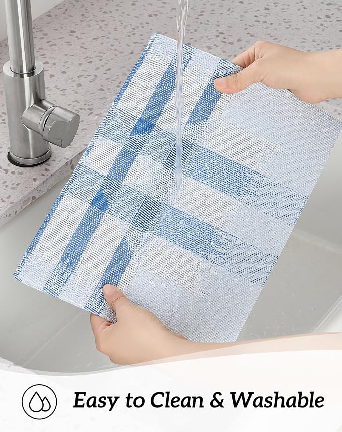 Leetaltree Geometric Print Blue Placemats Set of 8 - Heat Resistant Non-Slip Place mats for Dining Table, Washable Durable PVC Vinyl Woven Table Mats (Geometric Blue, 8) - Image 5