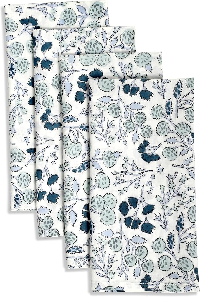 Denim Blue Hand Block Print 100% Cotton Napkins 18" x 18" (Set of 4) Reuseable Kitchen Napkins Cloth Decor Dinner Party Wedding Cocktail Gift for Spring, Easter, Summer - Image 9