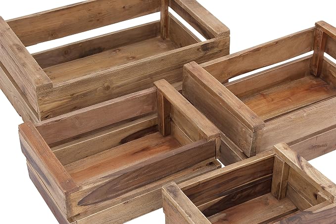 Deco 79 Wood Handmade Decorative and Functional Storage Basket Basket Organizer with Handles, Set of 4 Basket for Storage 13", 16", 19", 22"W, Brown - Image 5