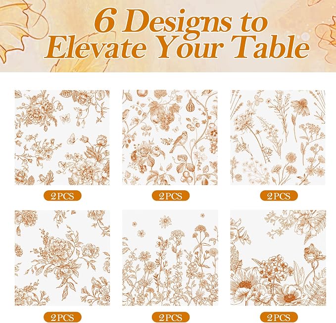 Kochorie 12 Pieces Orange Floral Cloth Napkins, 18 x 18 Inch Reusable Soft Fabric Napkins, Autumn Table Dinner Napkin for Fall Thanksgiving Tea Party Holiday Home Kitchen Wedding Restaurant - Image 3