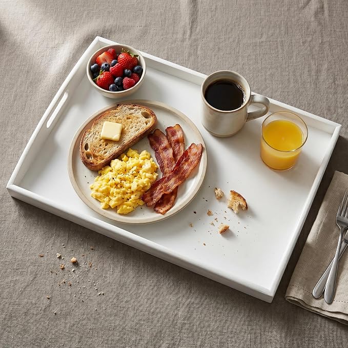 Bam & Boo White Bamboo Serving Tray Extra Large with Handles for Food, Drinks, Storage, Decor, Vanity, Breakfast, Parties, Weddings, Picnics(23.6” x 15” x 2.35”, White) - Image 3
