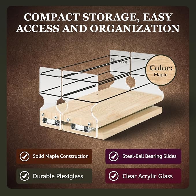 Combo Spice Rack Drawer - Pull Out Pantry Organizers and Storage - Kitchen Cabinet Organizer - Seasoning Sliding Caddy - Made in USA (5.75" W x 5.00" H x 10.60" D, Partially Assembled) - Image 2