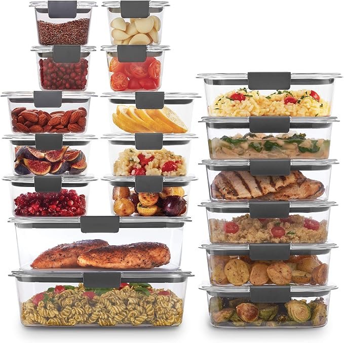Rubbermaid 44-Piece Brilliance Food Storage Containers, Clear/Grey & Brilliance Glass Storage Set of 9 Food Containers with Lids (18 Pieces Total), Set, Assorted, Clear - Image 2