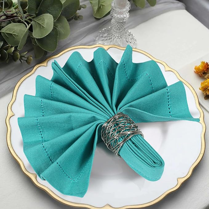 Bedding Craft Cotton Cloth Dinner Napkins Set of 12 – 18x18 Latigo Bay Teal with Hemstitched Mitered Corners – Machine Washable Reusable Napkins for Weddings, Parties & Daily Use - Image 9