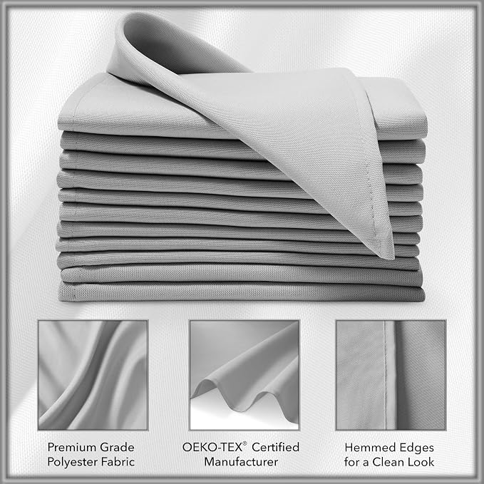 Lann's Linens Set of 144 Cloth Dinner Napkins, 17-inch Polyester Napkins, Washable and Reusable Fabric for Weddings, Hotels, Restaurants - Silver Gray - Image 3