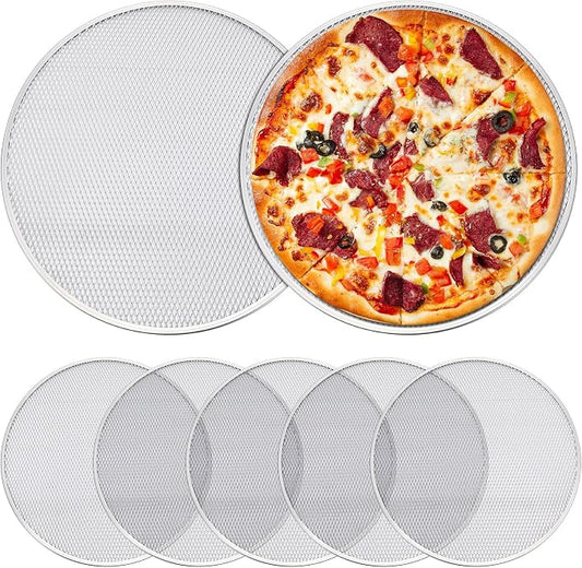 Nuogo 5 Pcs 14 Inch Pizza Pan with Holes Aluminum Mesh pizza Screen Seamless Round Tray for Oven Nonstick Baking Sheet for Kitchen Bakery Restaurant BBQ Party Cookware Supplies by Nuogo