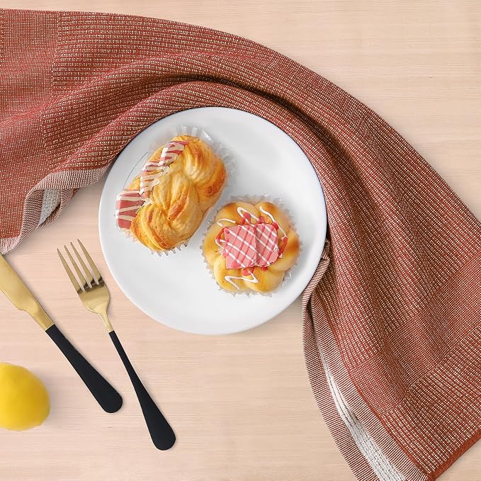 Homaxy 380 GSM Cotton Premium Kitchen Towels 6 Pack, 18"x 28", Rust | Flat and Terry Dish Towels, Highly Absorbent Tea Towel Set with Hanging Loop, Soft Utility Kitchen Hand Towels - Image 5