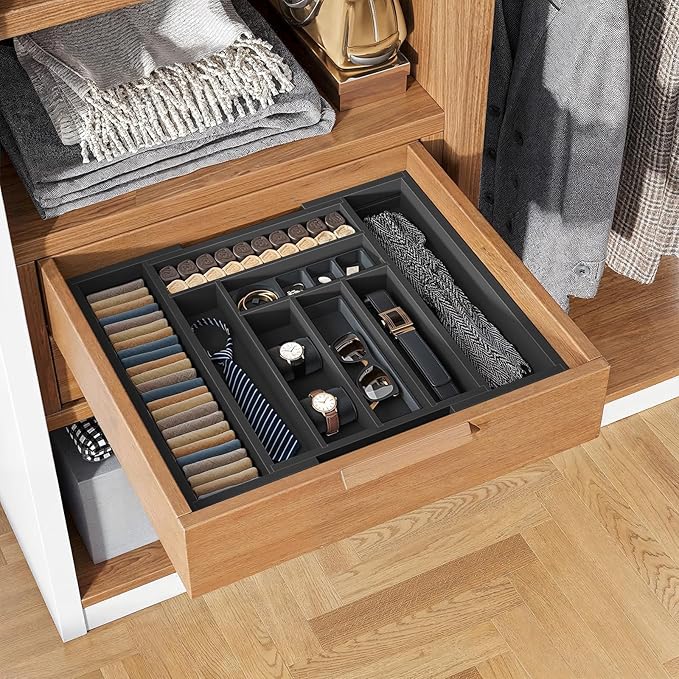 Pipishell Bamboo Expandable Drawer Organizer for Utensils Holder, Adjustable Cutlery Tray, Wood Drawer Dividers Organizer for Silverware, Flatware, Knives in Kitchen, Bedroom, Living Room (Black) - Image 8