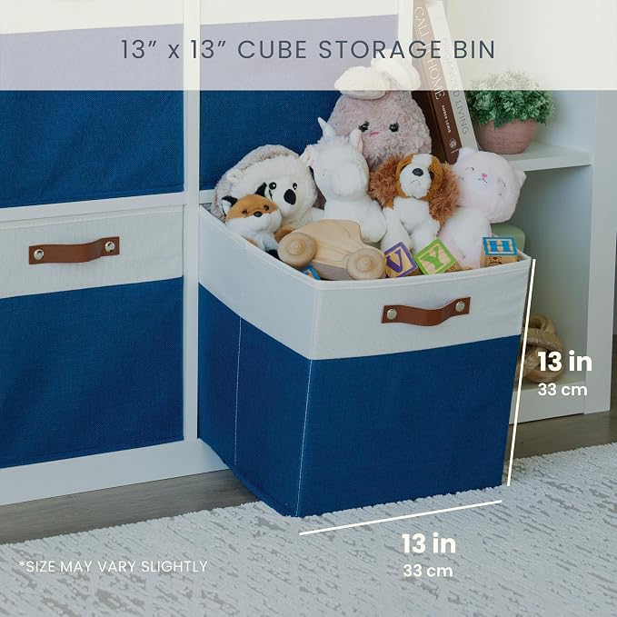 OrganiHaus 13x13 Cube Storage Bins, Set of 4 - Fabric Storage Cubes | Sturdy, holds its shape; odor-free; fits IKEA Kallax and Expedit; vegan leather handles - Image 2