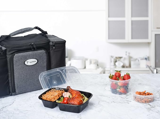 Glotoch 50 Pack(100-Piece)32oz 2-Compartment Meal Prep Containers with Lids | Sturdy Leakproof Plastic Food Storage Containers for Lunch,Microwave,Freezer,Dishwasher Safe and BPA Free Takeout Containers - Image 8