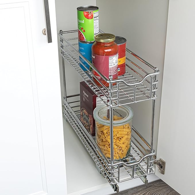 Household Essentials Glidez 2‑Tier Multipurpose Chrome‑Plated Steel Pull‑Out/Slide‑Out Under Cabinet Organizer, Chrome Finish - Image 2