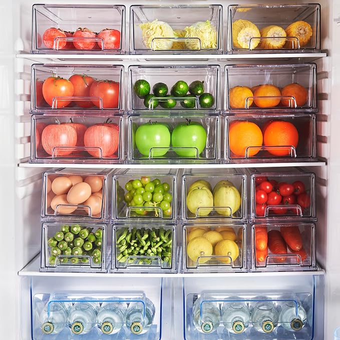 Clear Acrylic Stackable Storage Drawers, Plastic Refrigerator Organizer Bins with Handles for Undersink, Cabinet, Fridge, Closet, Pantry, Office, Bathroom, Kitchen(6 Pack) - Image 7