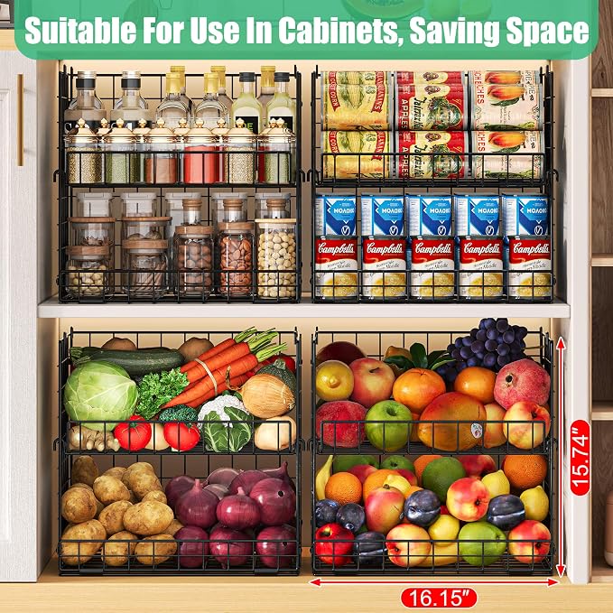 JKsmart 8-Tier XXL Stackable Wire Basket, Pantry Organizers and Storage | Stackable Storage Bins with Dividers & Handles for Pantry Kitchen & Snacks Fruits Veggies & Can Organizer - Image 7