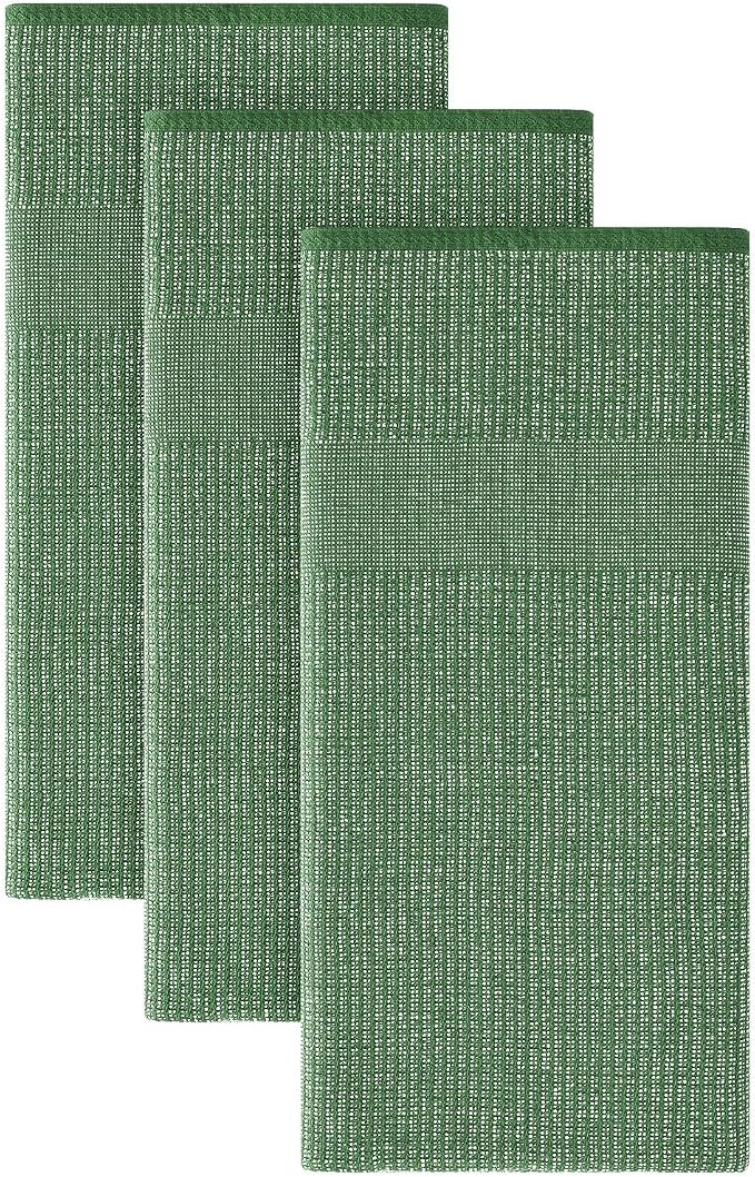 Homaxy 380 GSM Cotton Premium Kitchen Towels 3 Pack, 18"x 28", Grass Green | Flat and Terry Dish Towels, Highly Absorbent Tea Towel Set with Hanging Loop, Soft Utility Kitchen Hand Towels by Homaxy