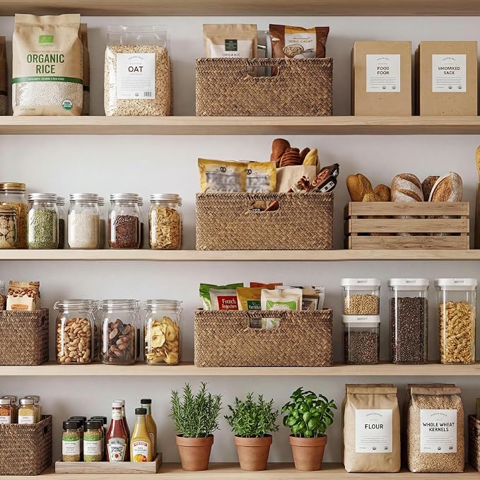 StorageWorks Large Wicker Baskets for Storage, Woven Baskets for Storage | Seagrass, Pantry Shelves, Kitchen Closet, Laundry, Bathroom, Table, Decorative, Book, Towel, Blanket, Toy, Medium, Handle - Image 2