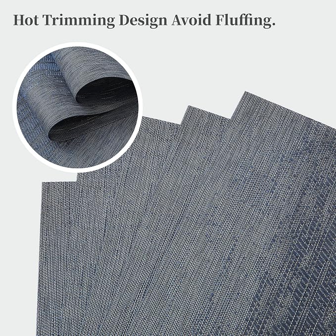 Leetaltree Denim Blue Placemats Set of 12 - Heat Resistant Non-Slip Place mats for Dining Table, Washable Durable PVC Vinyl Woven Table Mats（Denim Blue, 12） - Image 3