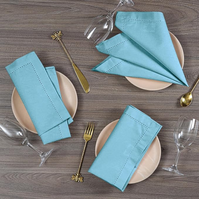 Cotton Cloth Napkins Set of 12, 18x18 Cotton Napkin Cloth Washable, Soft, Reusable Napkins for Wedding, Parties, Christmas, Thanksgiving, Everyday Use (Light Blue) - Image 2