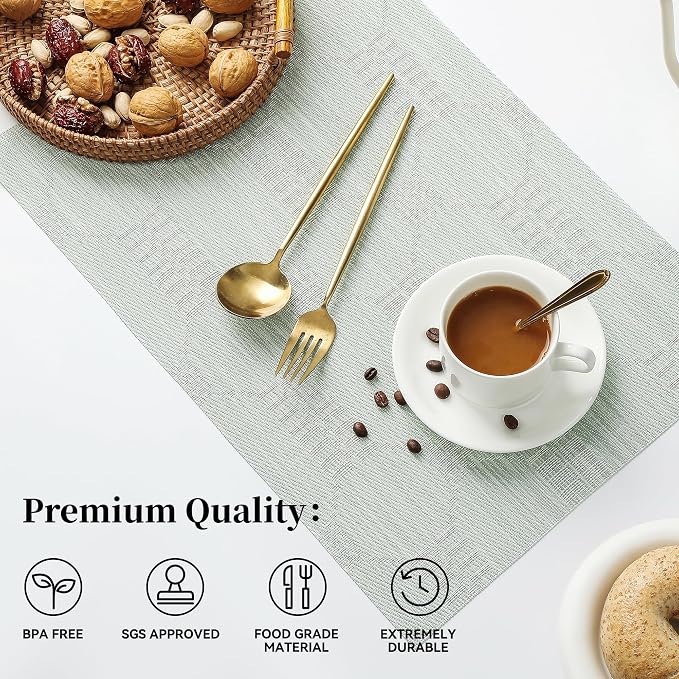Leetaltree Mint Cream Placemats Set of 4 - Heat Resistant Non-Slip Place mats for Dining Table, Washable Durable PVC Vinyl Woven Table Mats（Mint Cream, 4） - Image 2