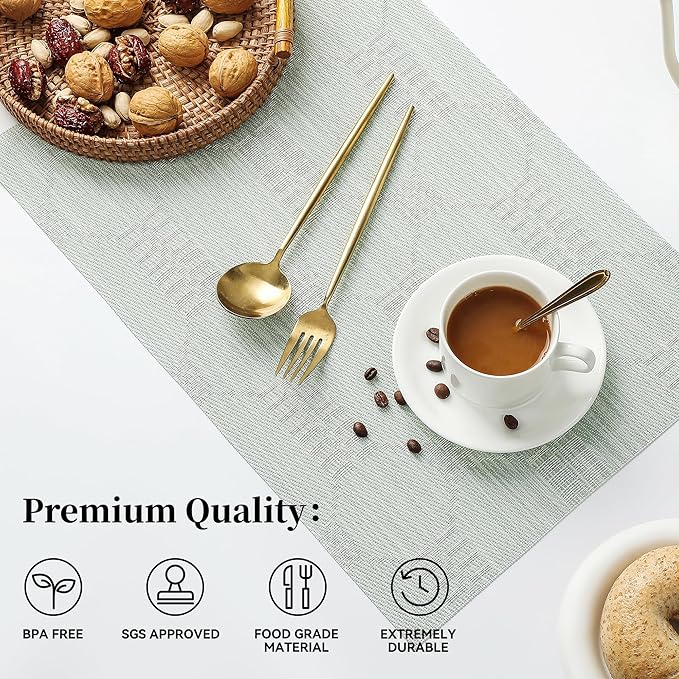 Leetaltree Mint Cream Placemats Set of 6 - Heat Resistant Non-Slip Place mats for Dining Table, Washable Durable PVC Vinyl Woven Table Mats（Mint Cream, 6） - Image 2