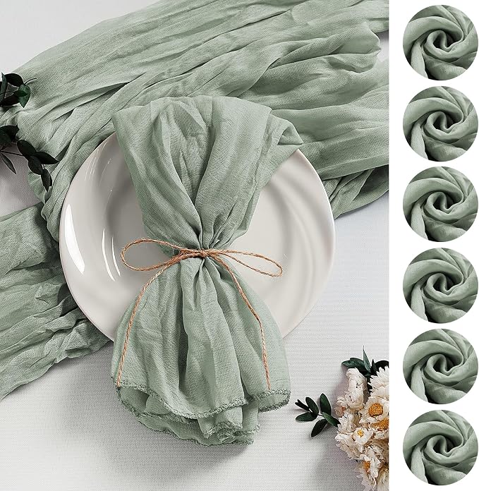 LZY 60 Pack Gauze Cheesecloth Napkins 20x20 Inch Dinner Cloth Napkins, Soft Boho Table Napkins Rustic Wrinkled Cheese Cloth Napkins Bulk for Wedding Party Baby Shower Event Decor (Sage Green) by Lightupyourparty