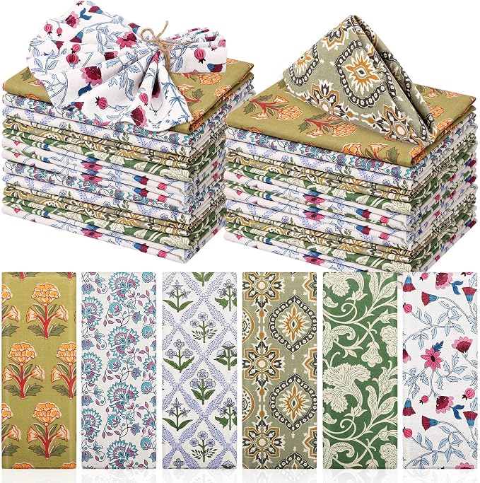 Funnymoom 12 Pcs Cotton Cloth Napkins Hand Block Print | Handmade Size 12 x 11 Inch Printed Home Decor Indian Style Mix Lot Dinner Napkins by Funnymoom