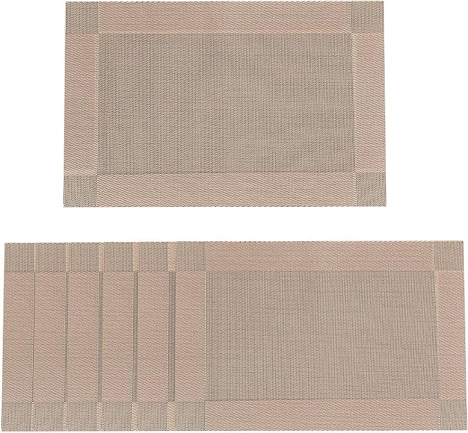 SERWALL 6-Pack Heat Resistant Placemats, Non-Slip Woven Vinyl Table Mats, Washable & Durable for Daily Meals, Indoor & Outdoor Use, Khaki by SERWALL