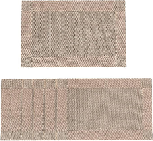 SERWALL 6-Pack Heat Resistant Placemats, Non-Slip Woven Vinyl Table Mats, Washable & Durable for Daily Meals, Indoor & Outdoor Use, Khaki by SERWALL