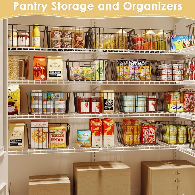X-cosrack Metal Wire Baskets for Pantry Organization and Storage Freezer Organizer Bins with Handles 4 Pack-12"x12"x6" Extra Large Mesh Bin for Pantry Kitchen Laundry Closet Garage Patent Design - Image 4